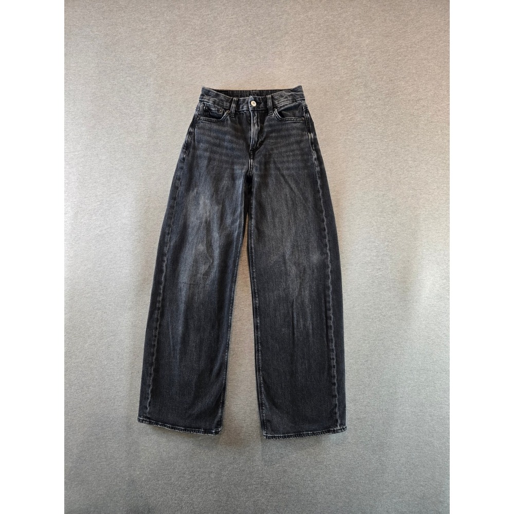 American Eagle Jeans Womens 000 Black Curvy Super High-Rise Baggy Wide Leg Denim